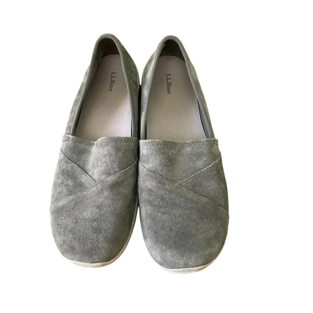L.L.Bean Gray Suede Slip On Comfort‎ Shoes Casual Walking Flats